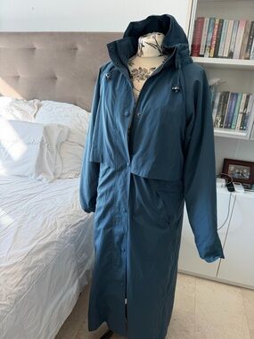 L.L. Bean Long Teal Hooded Trench Coat
